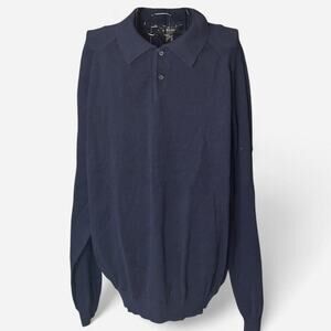 Croft & Barrow Men's Navy Blue Long Sleeve Knit Polo Sweater - Size Large - NWT
